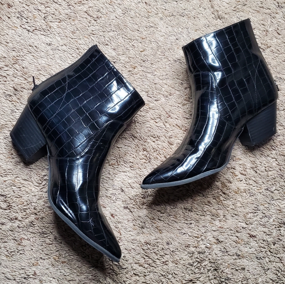 Black Faux Croc Booties